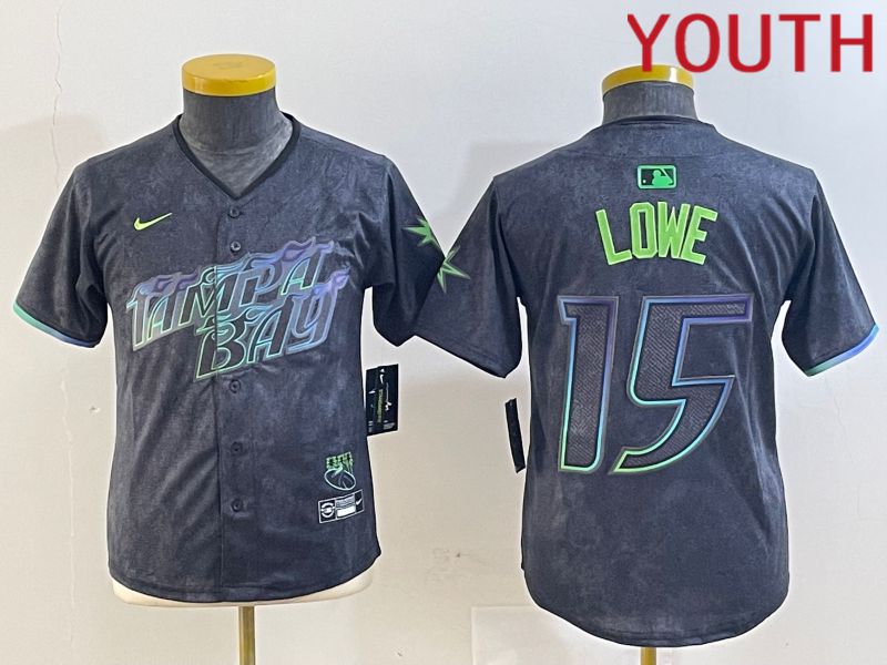 Youth Tampa Bay Rays #15 Lowe Black City Edition Nike 2024 MLB Jersey style 5